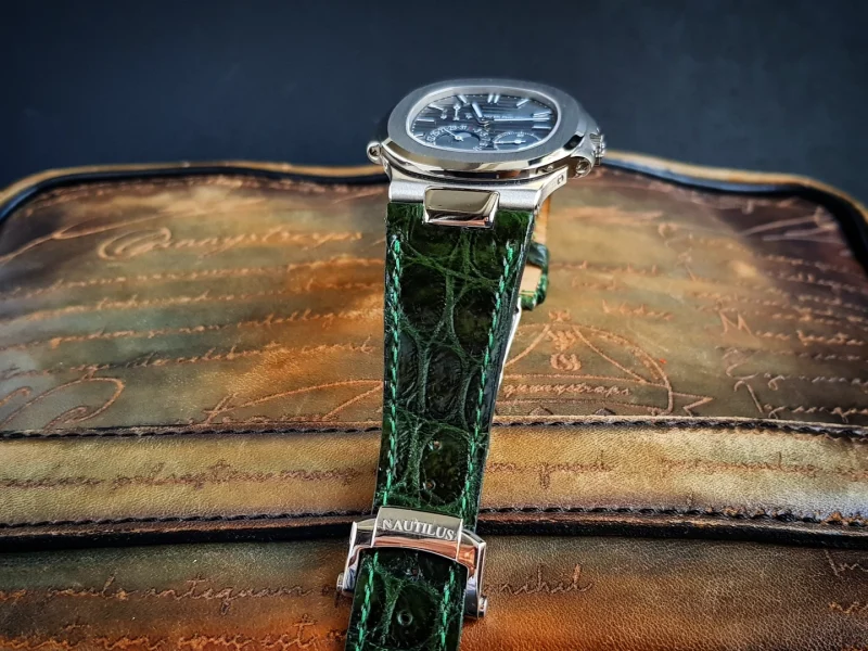 Dark Green Croco Leather Strap For Patek Philippe