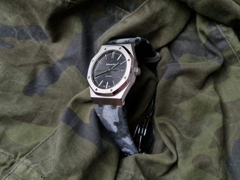 Handpainted Camo Grey Leather Strap For Audemars Piguet Royal Oak by Gunny Straps