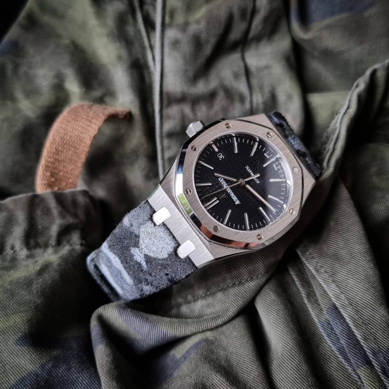 Handpainted Camo Grey Leather Strap For Audemars Piguet Royal Oak by Gunny Straps