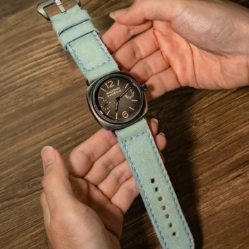 canvas-cyan-no-5-strap-on-Panerai-Radiomir-otto-giorni-made-by-Gunny-Straps