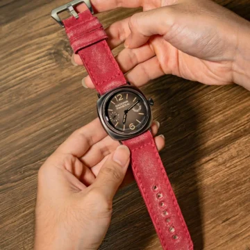 canvas-red-no-1-strap-on-Panerai-Radiomir-otto-giorni-made-by-Gunny-Straps