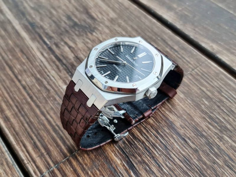 Weaved 360 Dark Brown Strap for Audemars Piguet Royal Oak Selfwinding by Gunny Straps