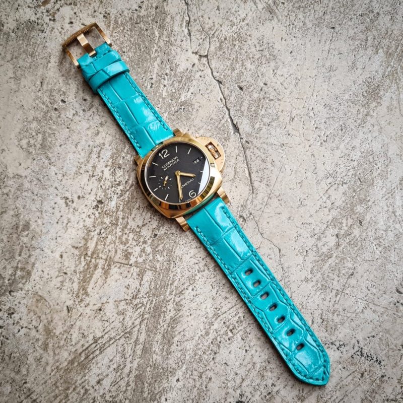 Tiffany Blue Croco Strap for Panerai Luminor Marina by Gunny Straps