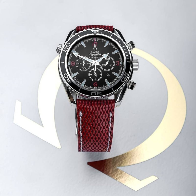 Red Stupa Leather Strap For Omega Seamaster by Gunny Straps