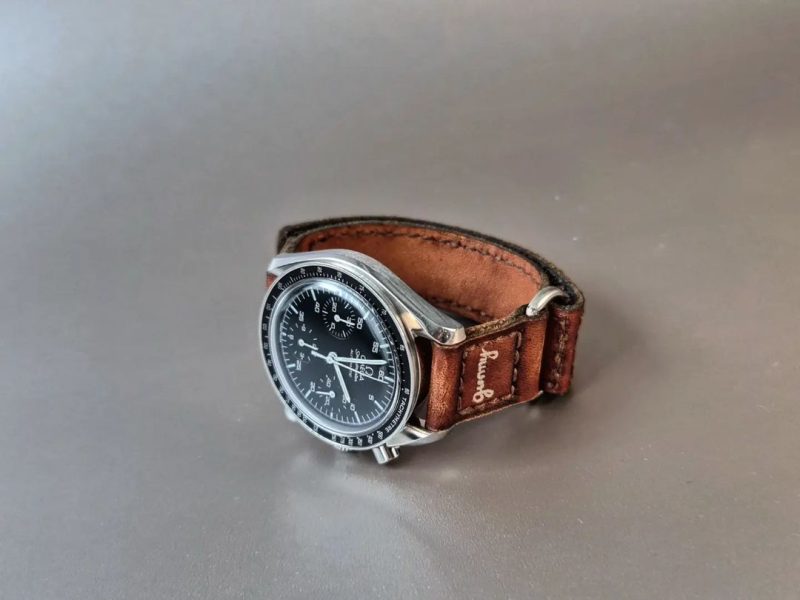 Moonstrap Dark Brown with Hook & Loop Leather Strap For Omega Speedmaster by Gunny Straps