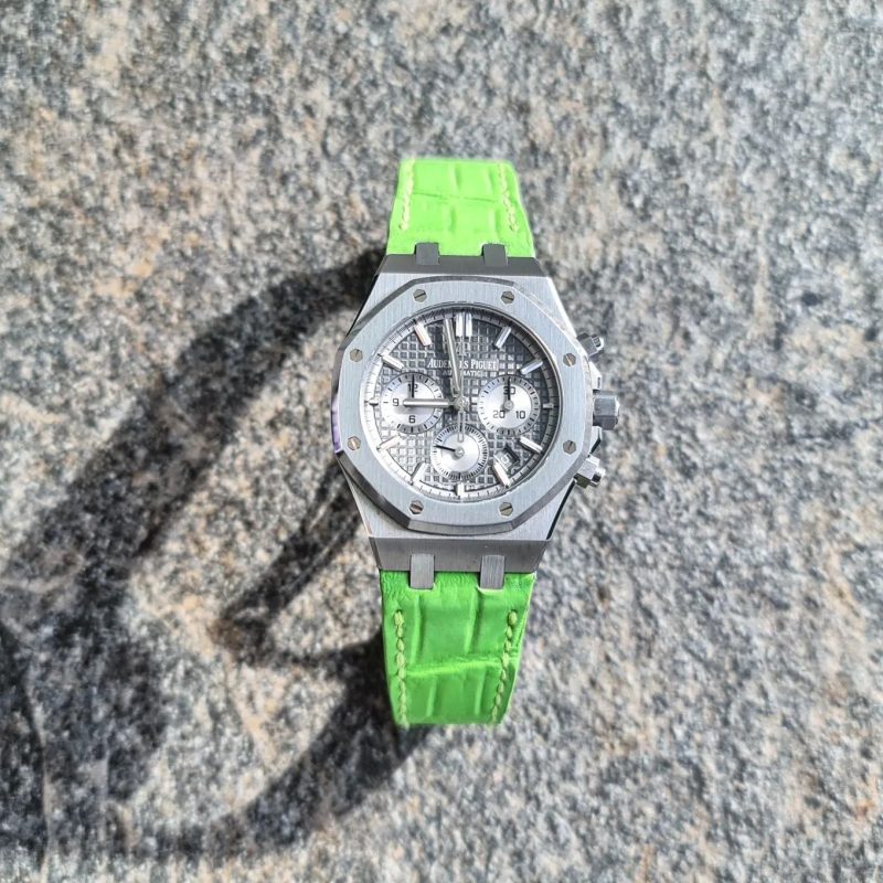 Neon Green Croco Leather Strap For Audemars Piguet Royal Oak Selfwinding Chronograph by Gunny Straps