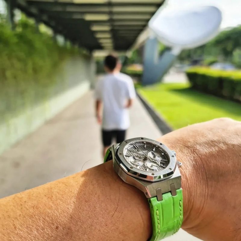 Neon Green Croco Leather Strap For Audemars Piguet Royal Oak Selfwinding Chronograph by Gunny Straps