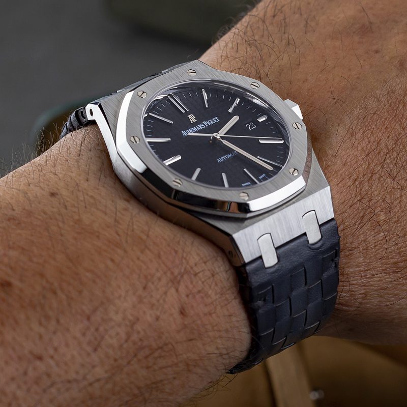 Weaved 360 Dark Grey Patina Strap for Audemars Piguet Royal Oak Selfwinding 41mm by Gunny Straps