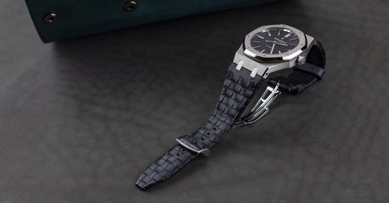 Weaved 360 Dark Grey Patina Strap for Audemars Piguet Royal Oak Selfwinding 41mm by Gunny Straps