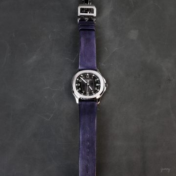 Satin Purple Leather Strap on Patek Philippe Aquanaut 5167A by Gunny Straps