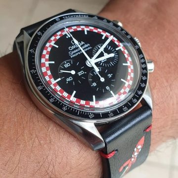 Minimalist Strap with TinTin Painting on Omega Speedmaster by Gunny Straps