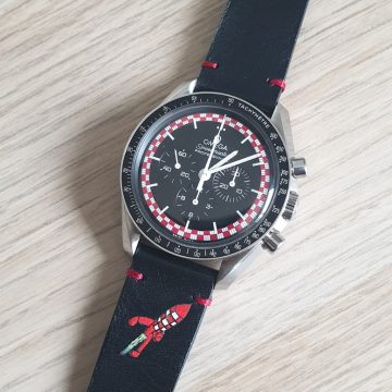 Minimalist Strap with TinTin Painting on Omega Speedmaster by Gunny Straps