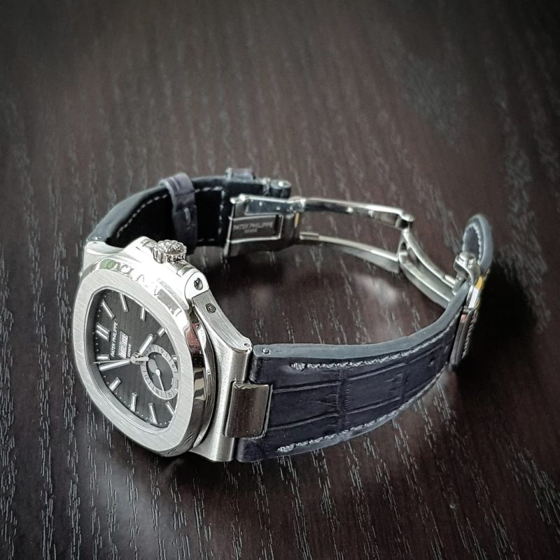 Dark Grey Croco Strap on Patek Philippe Nautilus by Gunny Straps