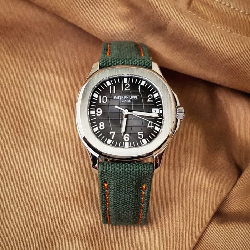 Army Green Canvas with Orange Stitch Strap For Patek Philippe by Gunny Straps