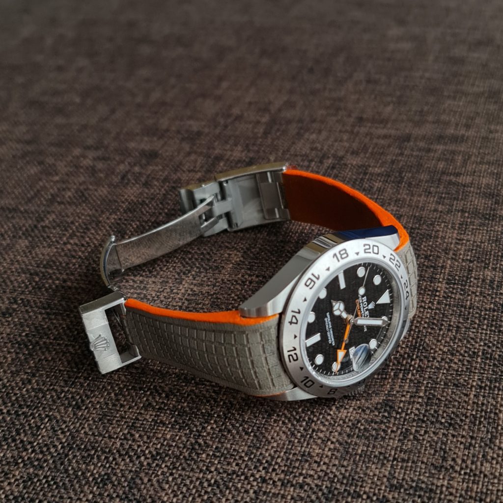 Titanium Chessboard with Orange Edge Leather Strap For Rolex Explorer II by Gunny Straps