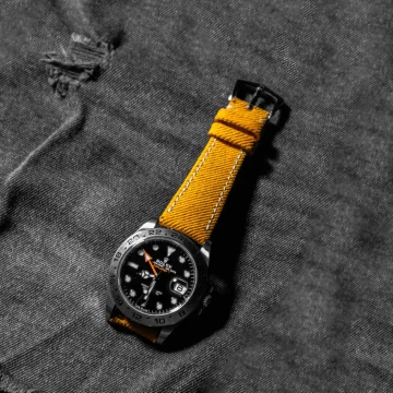 Yellow Denim Strap on Rolex Explorer II by Gunny Straps