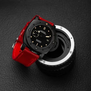 Vintage-Red-Strap-on-Panerai-Luminor-Submersible-Ceramica-made-by-Gunny-Straps