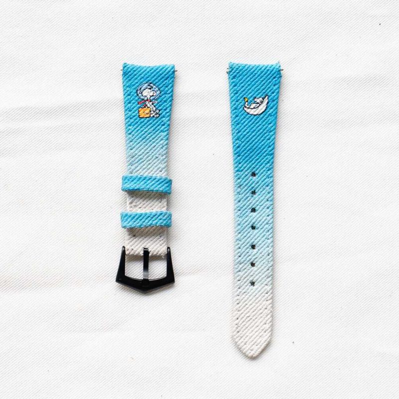 Cyan White Denim Two Tone With Snoopy Strap For Omega