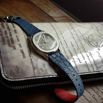 Airforce Blue Croco Leather Strap For Patek Philippe