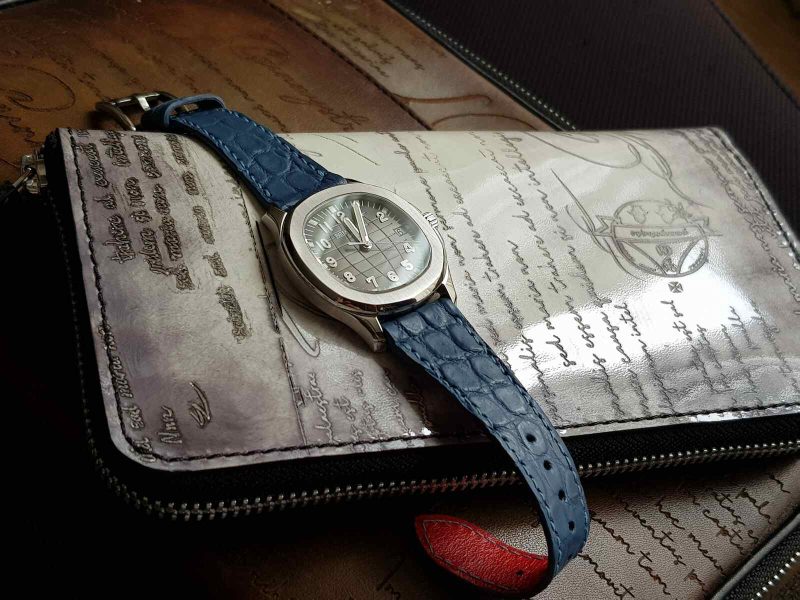 Airforce Blue Croco Leather Strap For Patek Philippe