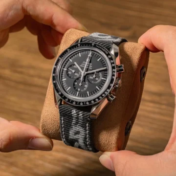 Black Calli Denim Strap on Omega Speedmaster Watch Made by Gunny Straps