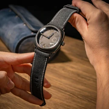 Black-denim-strap-on-Panerai-Radiomir-Otto-Giorni-made-by-Gunny-Straps
