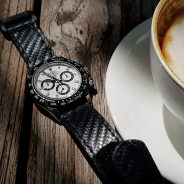 Carbon-Fiber-Hook-and-Loop-Strap-on-Rolex-Daytona-Ceramic-Panda-made-by-Gunny-Straps