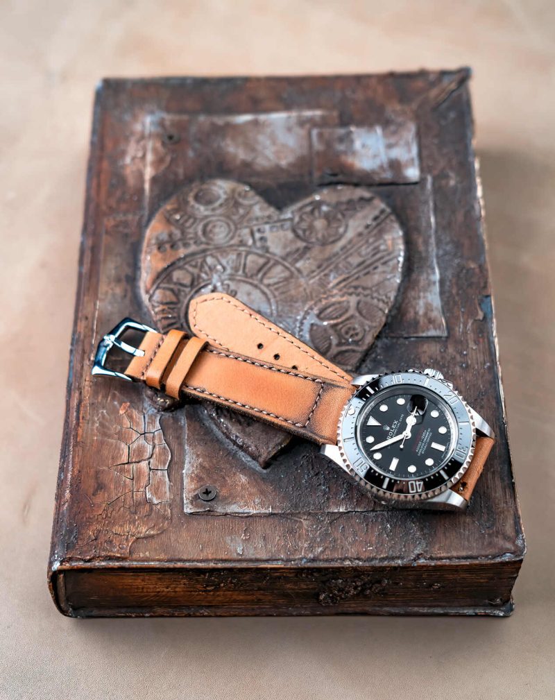 Little Caitlin 2 Leather Strap on Rolex Sea Dweller by Gunny Straps