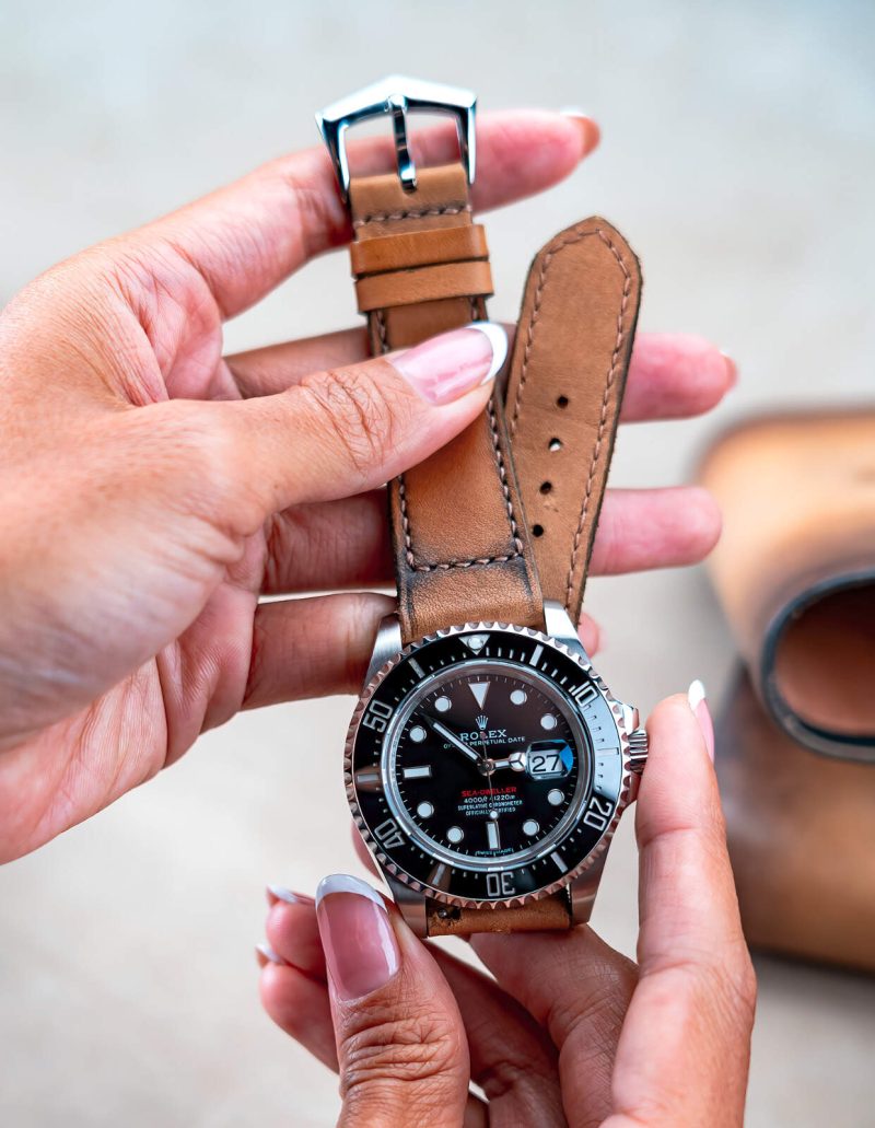 Little Caitlin 2 Leather Strap on Rolex Sea Dweller by Gunny Straps