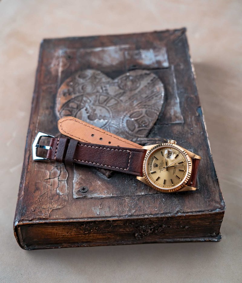 Little Caitlin 4 Leather Strap on Rolex Oyster Day Date by Gunny Straps