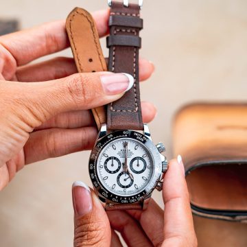 Little Caitlin 4 Leather Strap on Rolex Daytona Panda by Gunny Straps