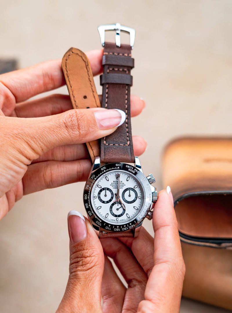 Little Caitlin 4 Leather Strap on Rolex Daytona Panda by Gunny Straps