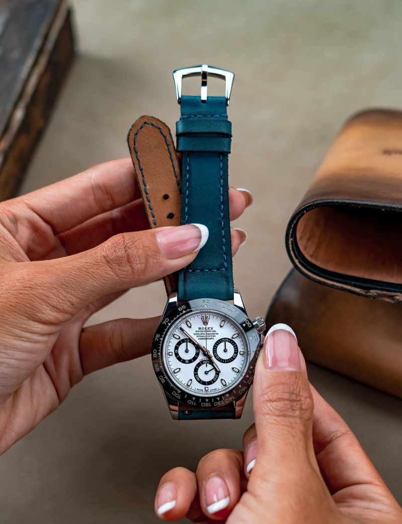 Little Caitlin 6 Leather Strap on Rolex Daytona Panda by Gunny Straps