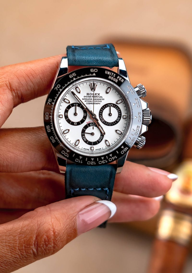 Little Caitlin 6 Leather Strap on Rolex Daytona Panda by Gunny Straps