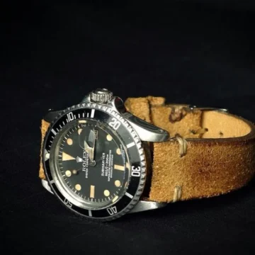Minimalist Beige Strap on Rolex Submariner made by Gunny Straps