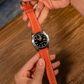 Orange-Denim-Strap-on-Rolex-Explorer-II-made-by-Gunny-Straps