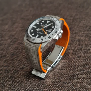 Titanium-Chessboard-with-Orange-Edge-on-Rolex-Explorer-II-made-by-Gunny-Straps