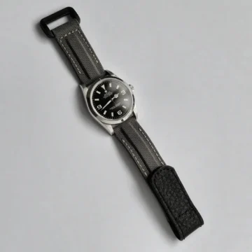 dark-grey-kevlar-with-hook-and-loop-strap-on-Rolex-Explorer-made-by-Gunny-Straps