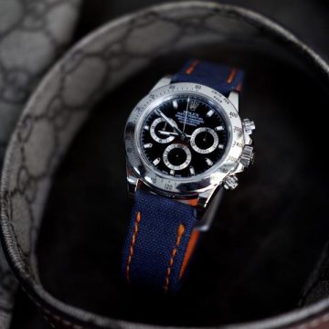 Royal Blue Japanese Canvas Strap on Rolex Daytona by Gunny Straps