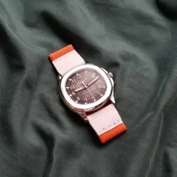 orange-and-white-kolor-strap-on-patek-philippe-aquanaut-made-by-Gunny-Straps