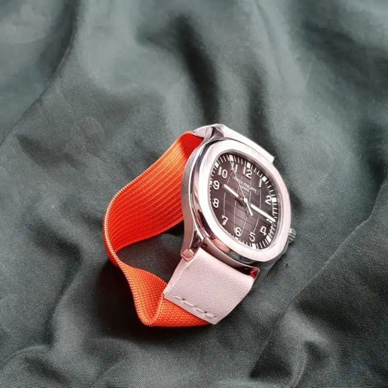 orange-and-white-kolor-strap-on-patek-philippe-aquanaut-made-by-Gunny-Straps