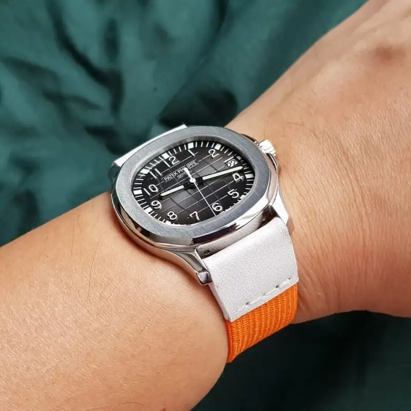 orange-and-white-kolor-strap-on-patek-philippe-aquanaut-made-by-Gunny-Straps