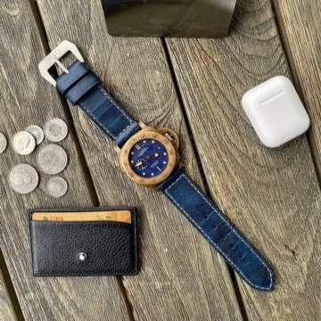 Blue Arillo Strap on Panerai Luminor Submersible Bronze Blu Abisso made by Gunny Straps