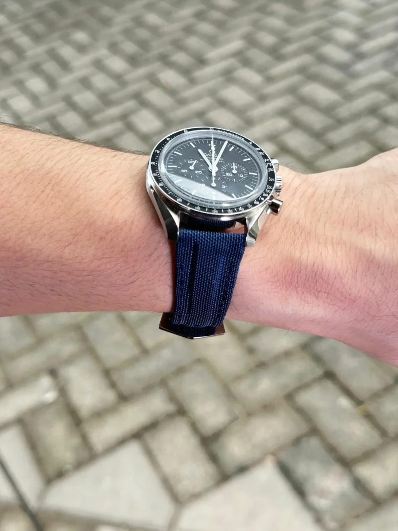 Kevlar Blue strap on Omega Speedmaster by Gunny Straps