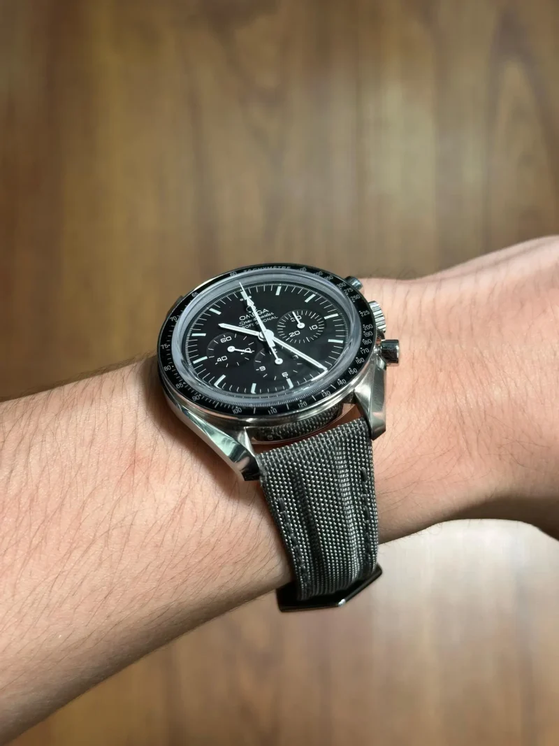 Kevlar Dark Grey strap on Omega Speedmaster by Gunny Straps