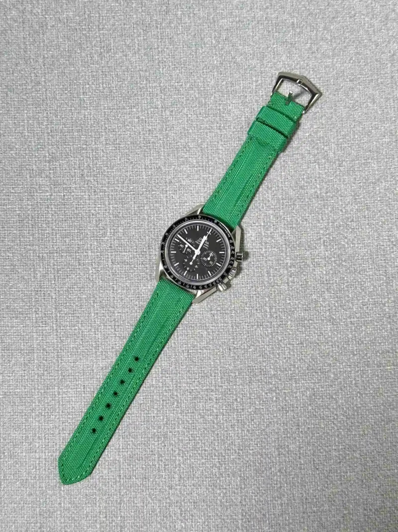 Kevlar Green Strap on Omega Speedmaster by Gunny Straps