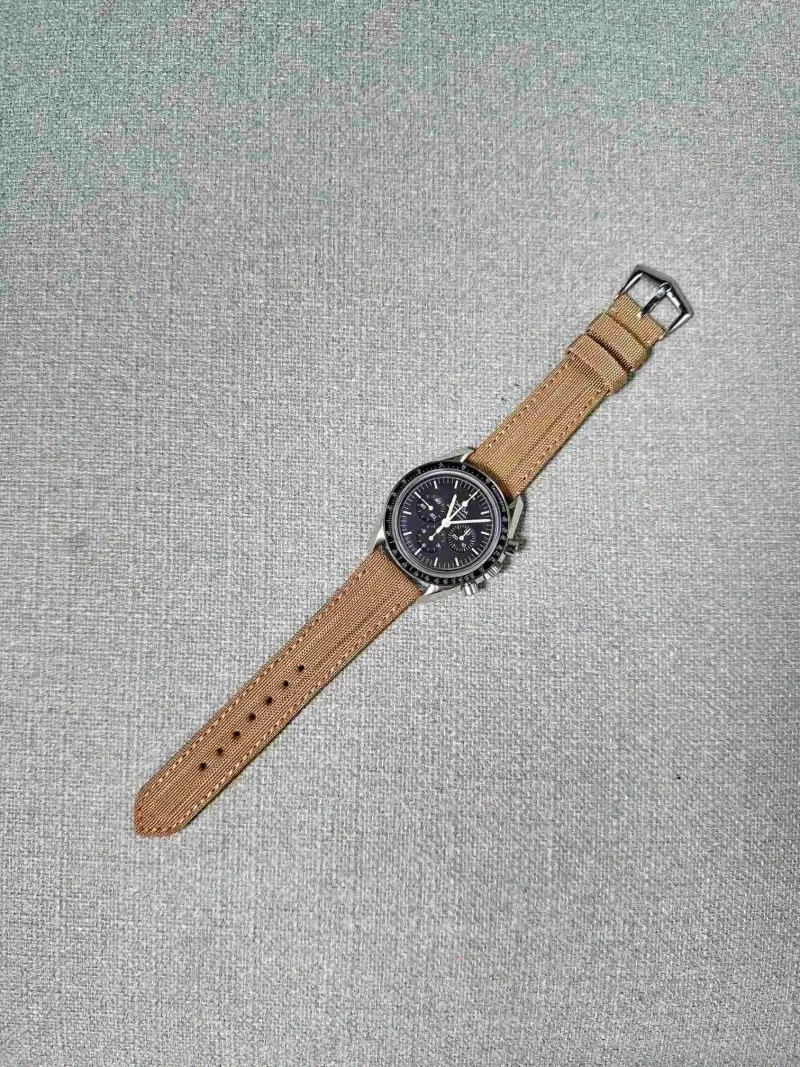 Kevlar Light Brown on Omega Speedmaster by Gunny Straps