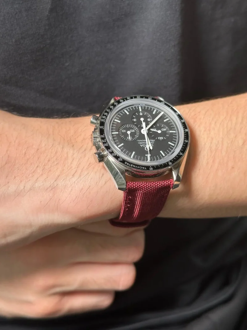 Kevlar Maroon on Omega Speedmaster by Gunny Straps