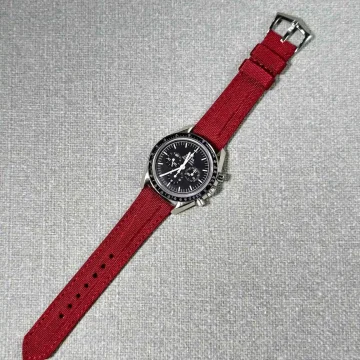 Kevlar Magenta Strap on Omega Speedmaster by Gunny Straps