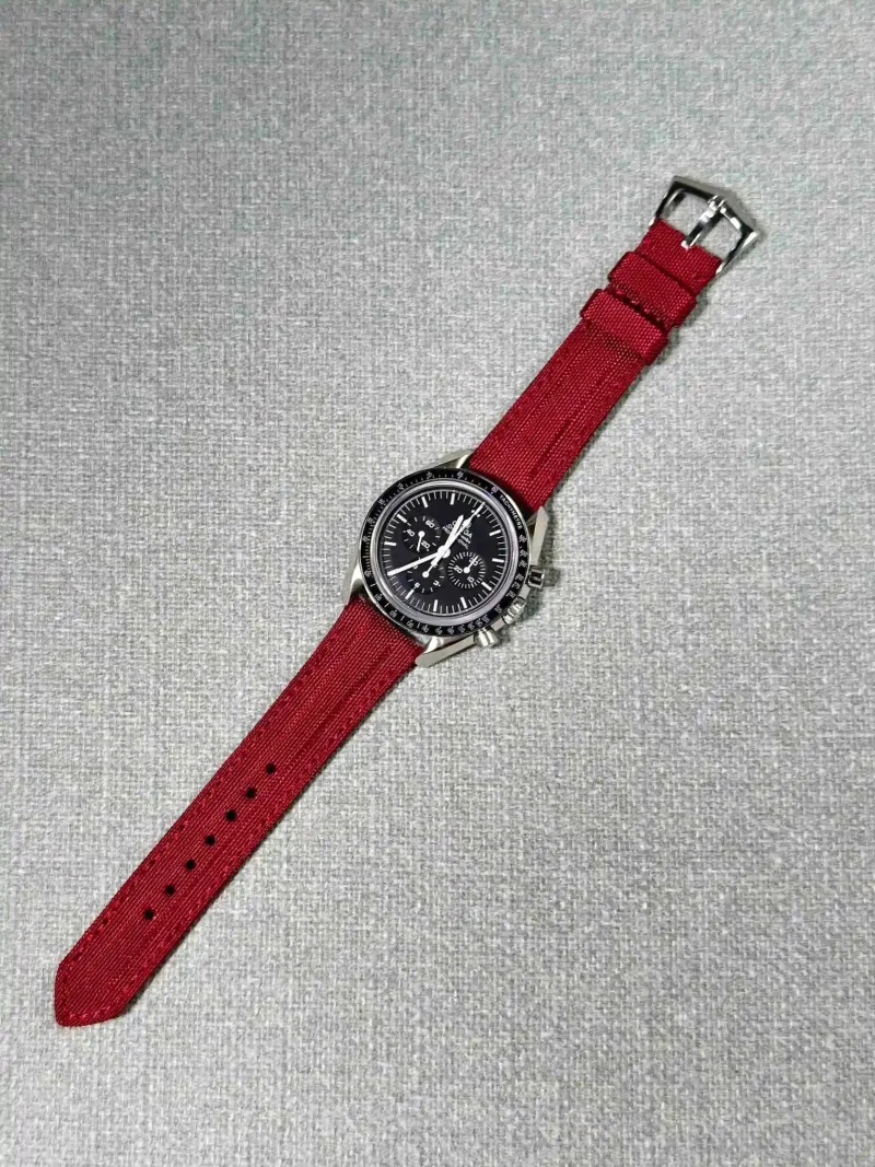 Kevlar Maroon Strap on Omega Speedmaster by Gunny Straps